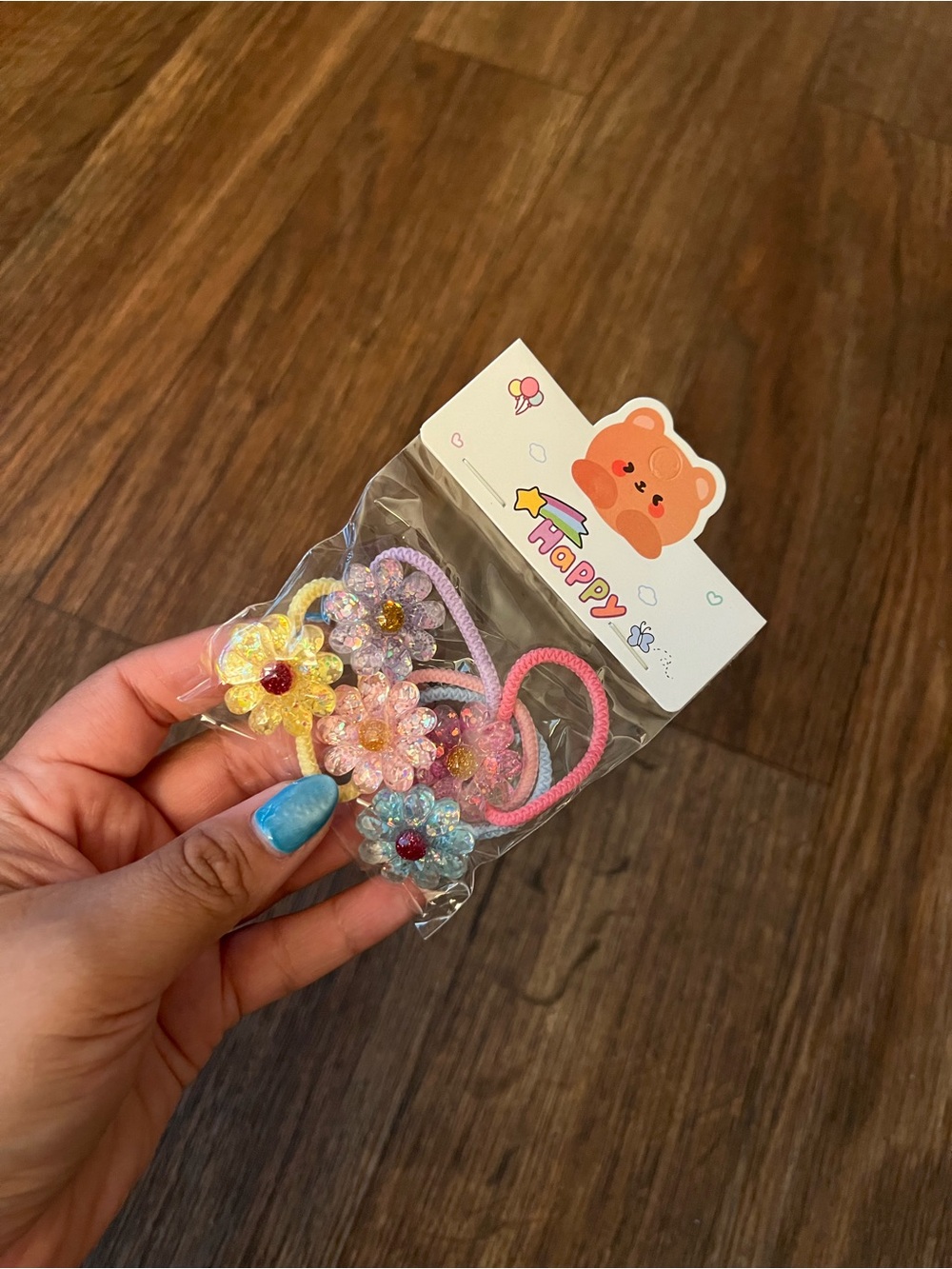🌸✨ 5-Piece Glitter Flower Hair Tie Set ✨🌸